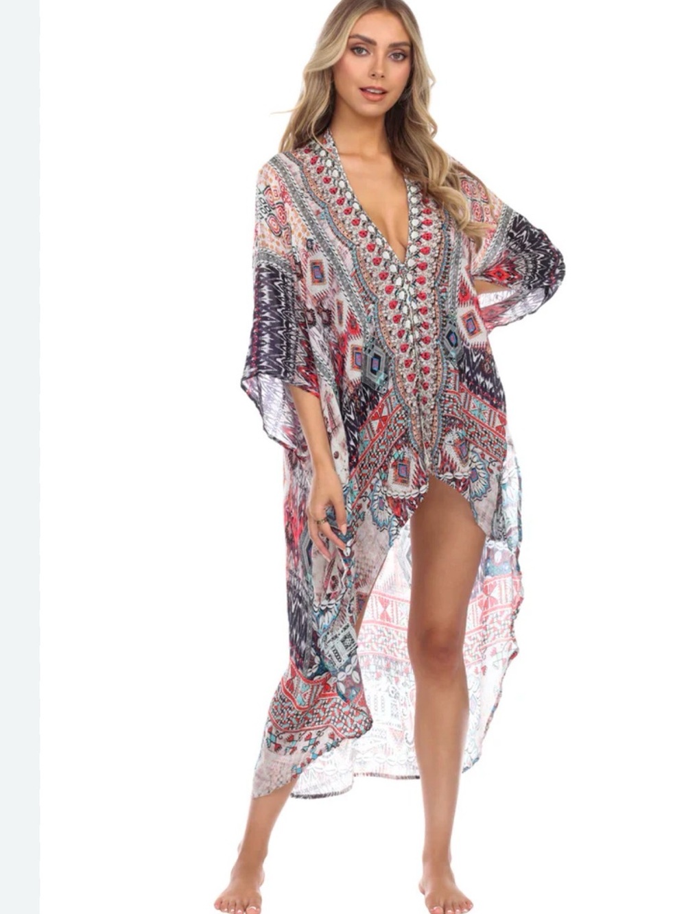 True colours Boho Floral Print Chiffon Swim Cover-Up in Multicolor